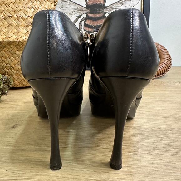 YVES SAINT LAURENT Tribute Platform Ankle Boots SZ 38 US 8 Dark Brown Leather - Picture 4 of 10